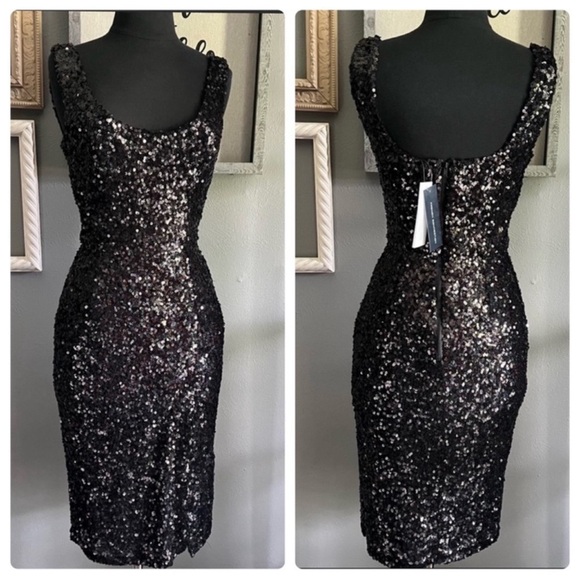 French Connection Sequin Midi Dress in Black Hologram - Picture 2 of 11